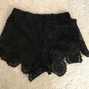 High Waist Black Crochet Lace Shorts